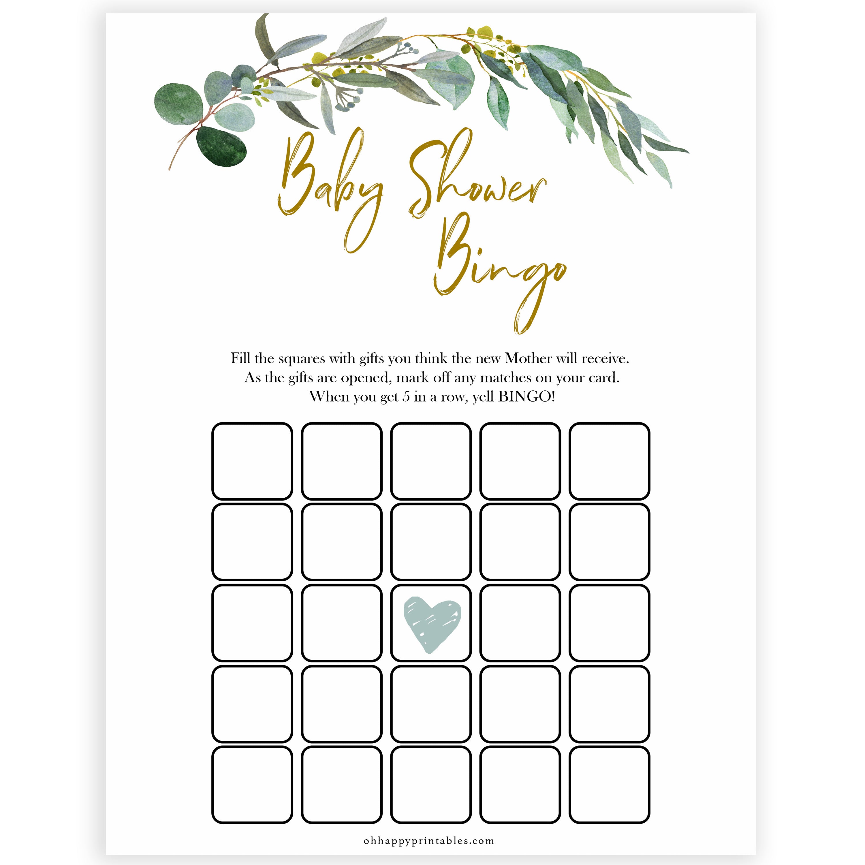 Eucalyptus baby shower games, baby shower bingo baby game, fun baby shower games, printable baby games, baby shower ideas, baby games, baby shower baby shower bundle, baby shower games packs, botanical baby shower