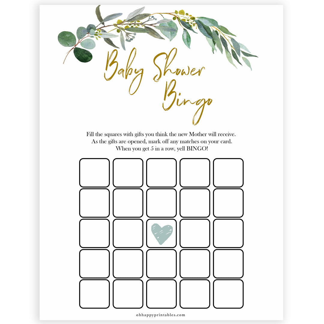 Eucalyptus baby shower games, baby shower bingo baby game, fun baby shower games, printable baby games, baby shower ideas, baby games, baby shower baby shower bundle, baby shower games packs, botanical baby shower