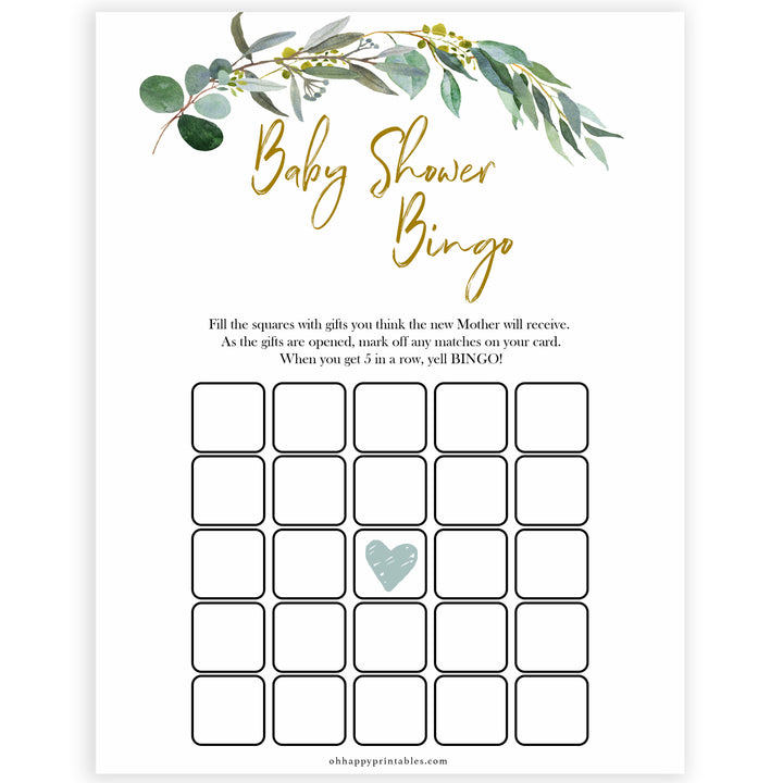Eucalyptus baby shower games, baby shower bingo baby game, fun baby shower games, printable baby games, baby shower ideas, baby games, baby shower baby shower bundle, baby shower games packs, botanical baby shower