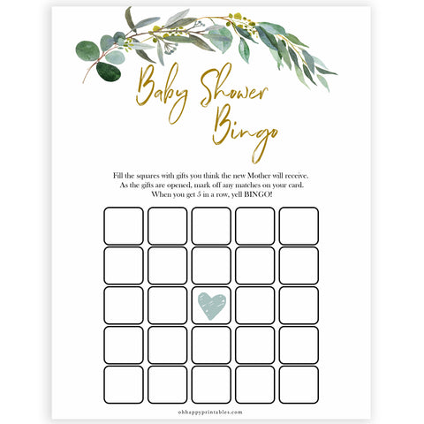 Eucalyptus baby shower games, baby shower bingo baby game, fun baby shower games, printable baby games, baby shower ideas, baby games, baby shower baby shower bundle, baby shower games packs, botanical baby shower