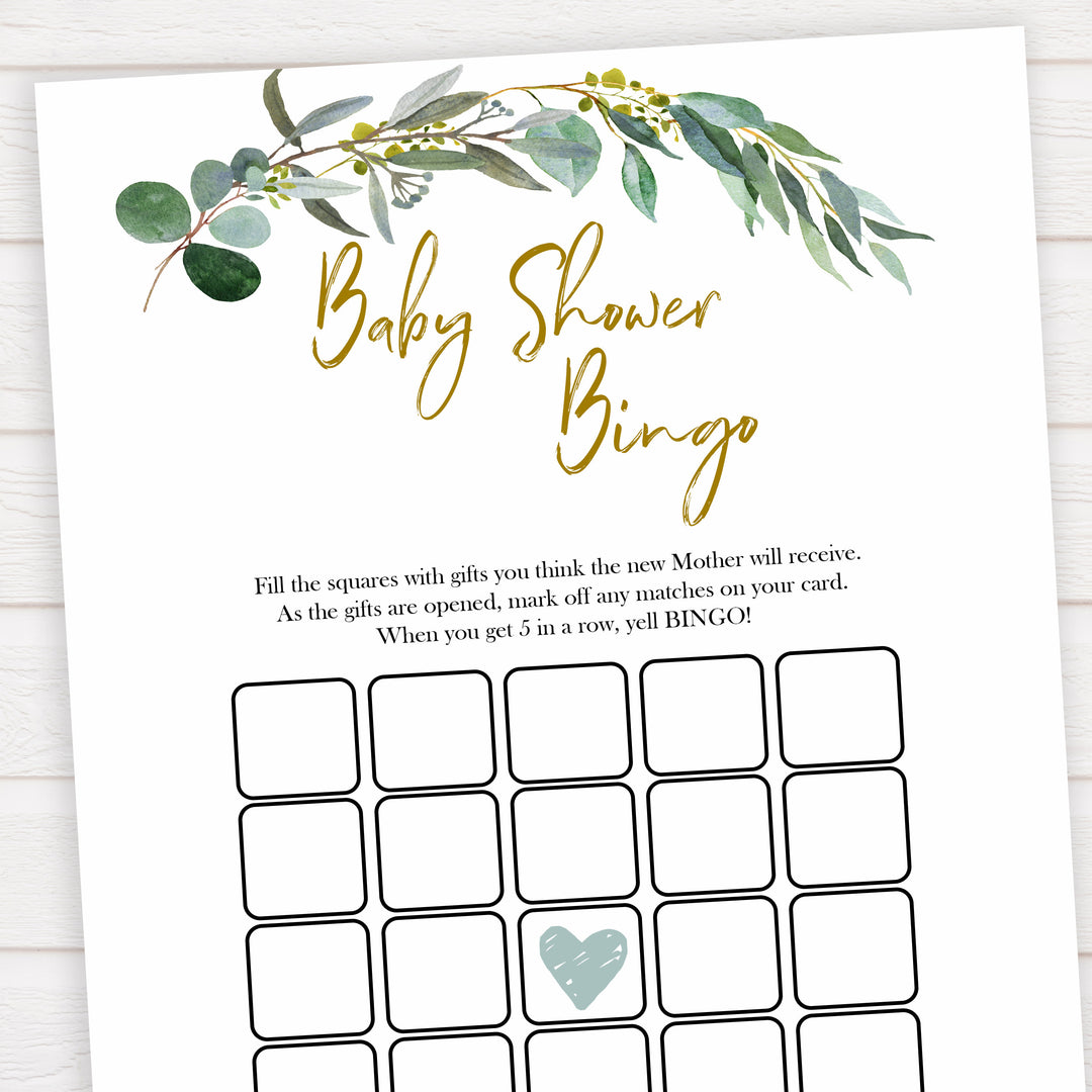 Eucalyptus baby shower games, baby shower bingo baby game, fun baby shower games, printable baby games, baby shower ideas, baby games, baby shower baby shower bundle, baby shower games packs, botanical baby shower