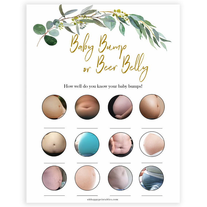 Eucalyptus baby shower games, baby bump or beer belly baby game, fun baby shower games, printable baby games, baby shower ideas, baby games, baby shower baby shower bundle, baby shower games packs, botanical baby shower