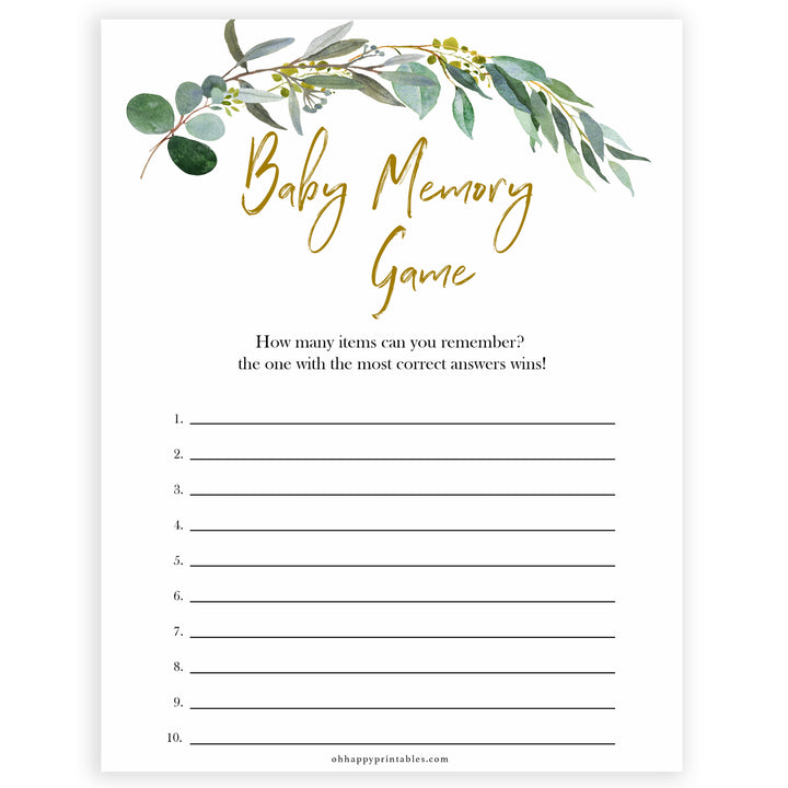 Eucalyptus baby shower games, baby memory game baby game, fun baby shower games, printable baby games, baby shower ideas, baby games, baby shower baby shower bundle, baby shower games packs, botanical baby shower