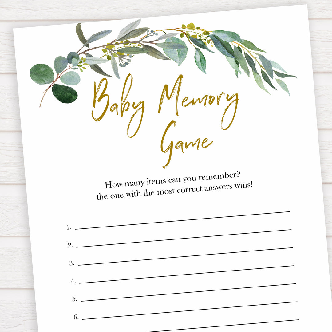 Eucalyptus baby shower games, baby memory game baby game, fun baby shower games, printable baby games, baby shower ideas, baby games, baby shower baby shower bundle, baby shower games packs, botanical baby shower