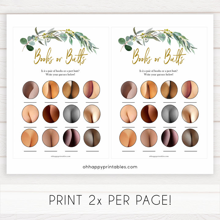 Eucalyptus baby shower games, boobs or butts baby game, fun baby shower games, printable baby games, baby shower ideas, baby games, baby shower baby shower bundle, baby shower games packs, botanical baby shower