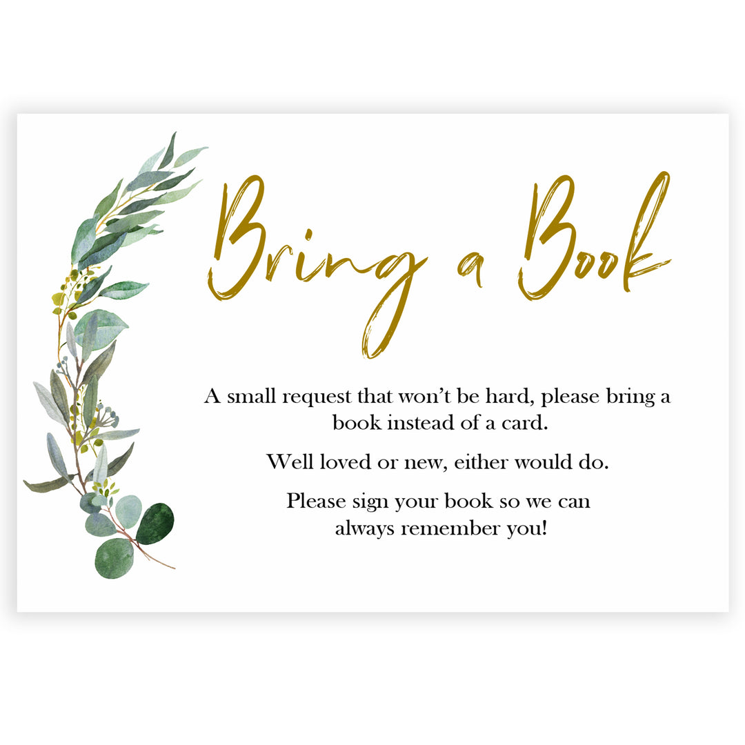 eucalyptus baby shower games, bring a book baby shower insert, bring a book, floral baby games, top 10 baby games