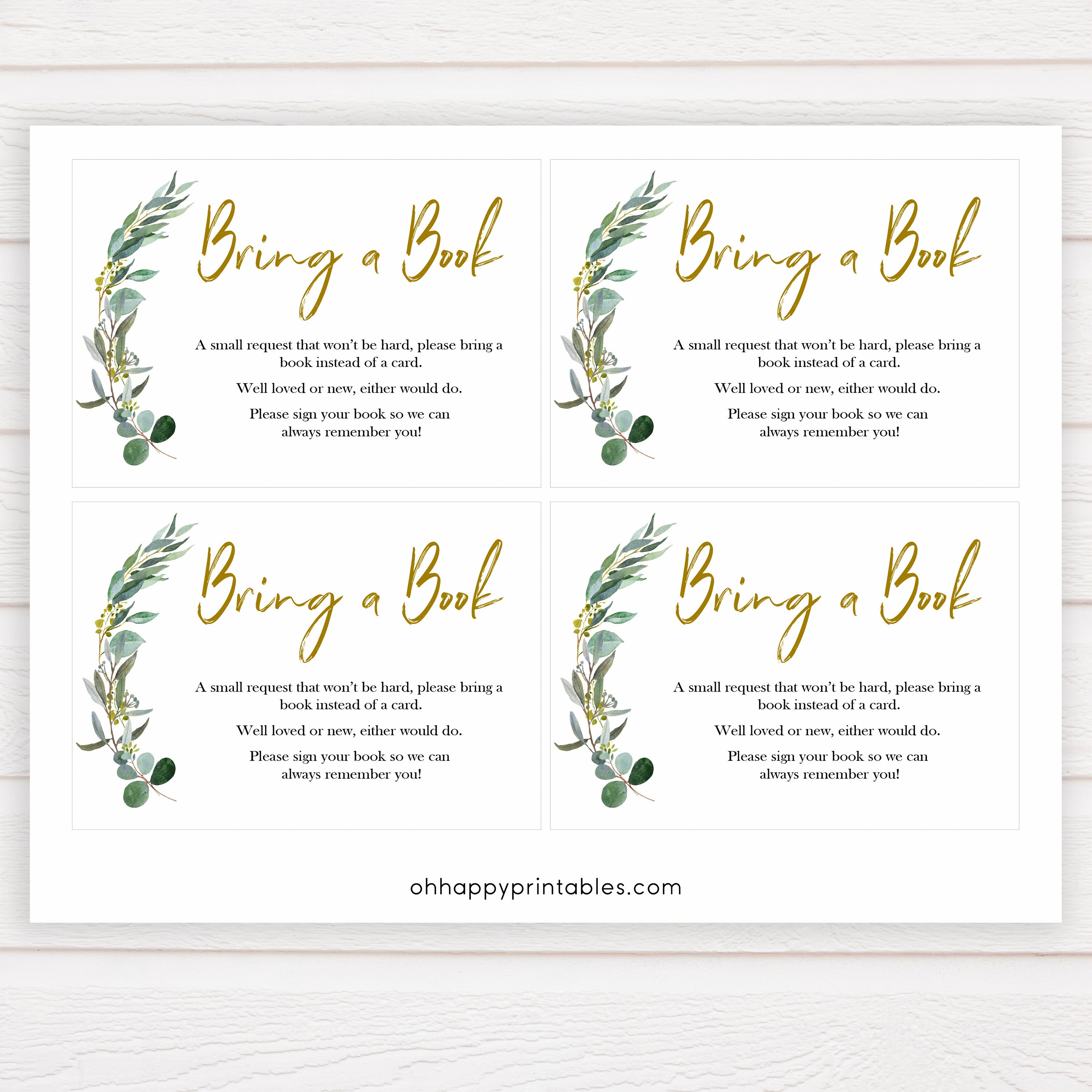 eucalyptus baby shower games, bring a book baby shower insert, bring a book, floral baby games, top 10 baby games
