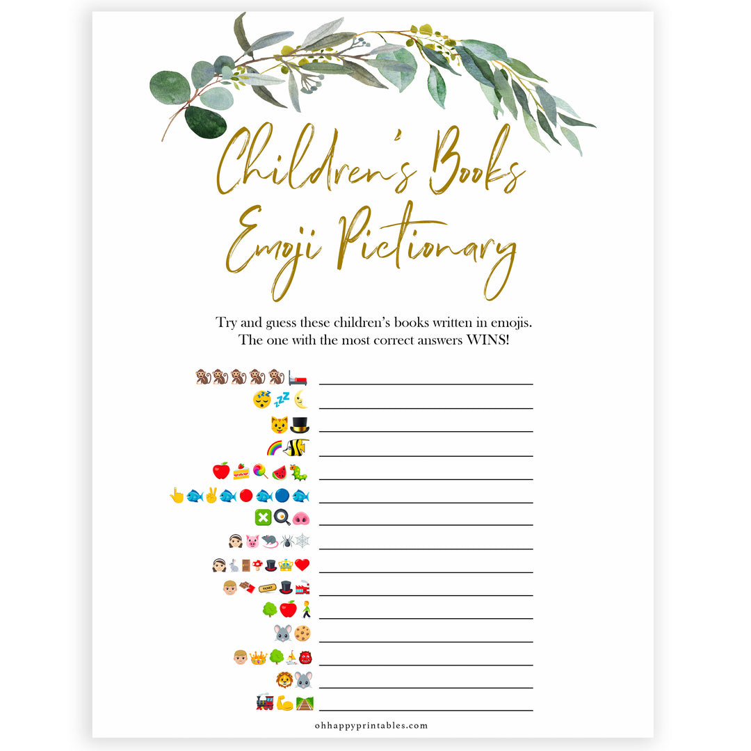 Eucalyptus baby shower games, emoji pictionary baby game, fun baby shower games, printable baby games, baby shower ideas, baby games, baby shower baby shower bundle, baby shower games packs, botanical baby shower