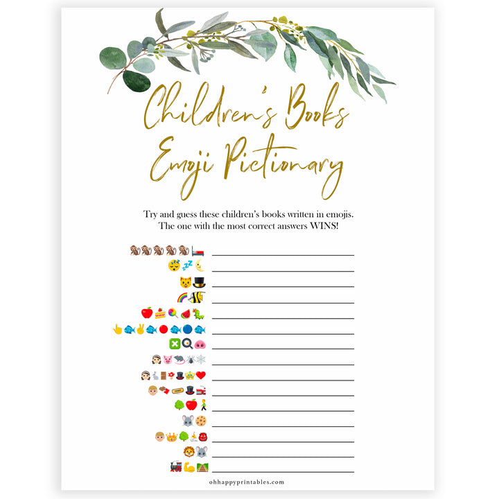 Eucalyptus baby shower games, emoji pictionary baby game, fun baby shower games, printable baby games, baby shower ideas, baby games, baby shower baby shower bundle, baby shower games packs, botanical baby shower