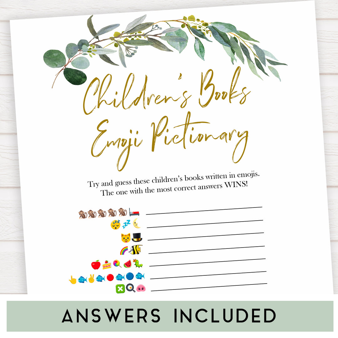 Eucalyptus baby shower games, emoji pictionary baby game, fun baby shower games, printable baby games, baby shower ideas, baby games, baby shower baby shower bundle, baby shower games packs, botanical baby shower