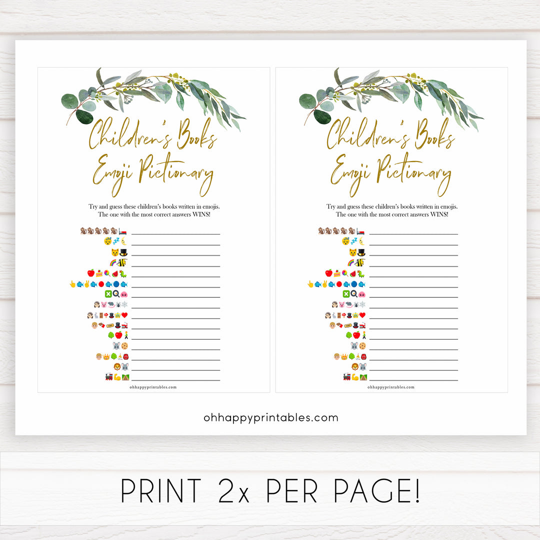 Eucalyptus baby shower games, emoji pictionary baby game, fun baby shower games, printable baby games, baby shower ideas, baby games, baby shower baby shower bundle, baby shower games packs, botanical baby shower