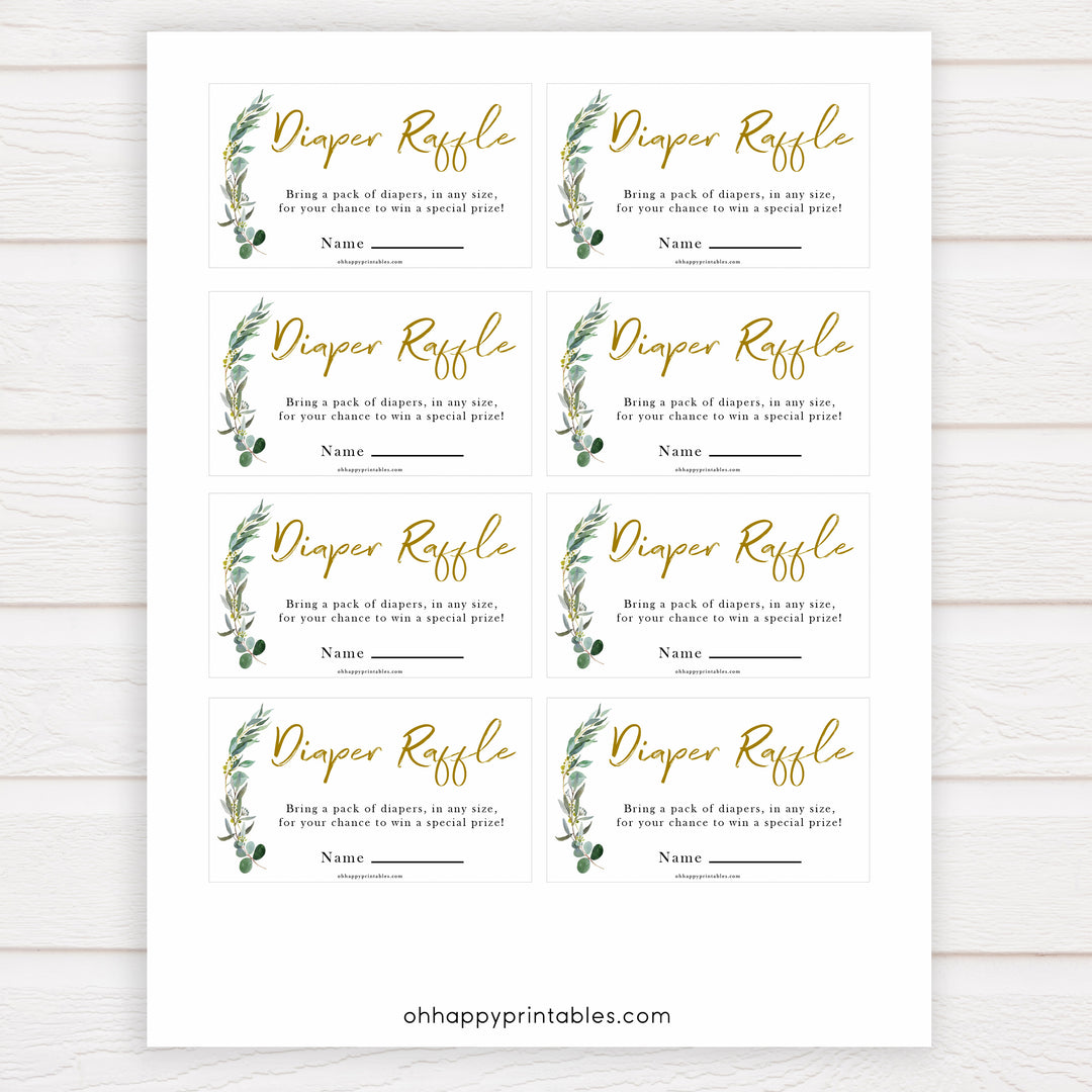 Eucalyptus baby shower games, diaper raffle baby game, fun baby shower games, printable baby games, baby shower ideas, baby games, baby shower baby shower bundle, baby shower games packs, botanical baby shower