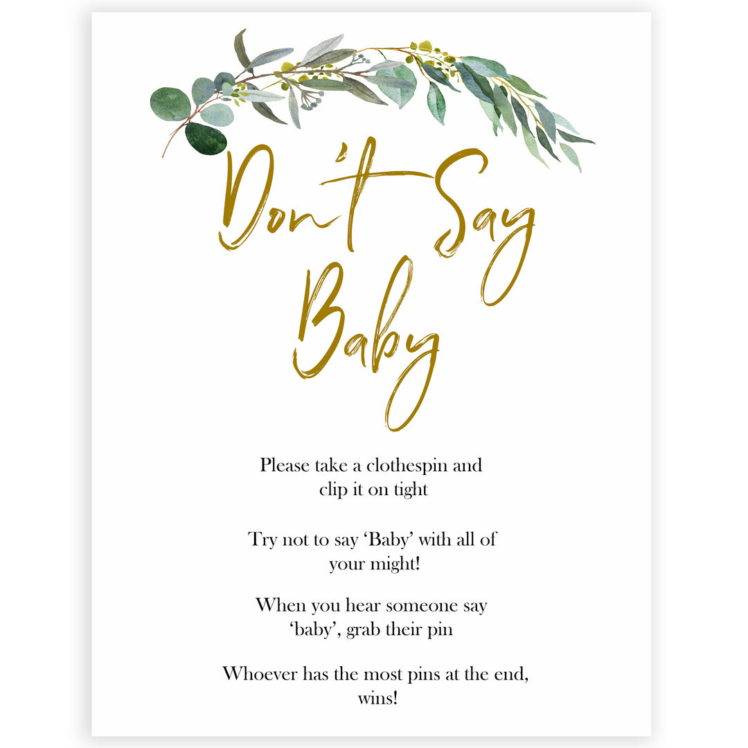 Eucalyptus baby shower games, dont say baby game baby game, fun baby shower games, printable baby games, baby shower ideas, baby games, baby shower baby shower bundle, baby shower games packs, botanical baby shower