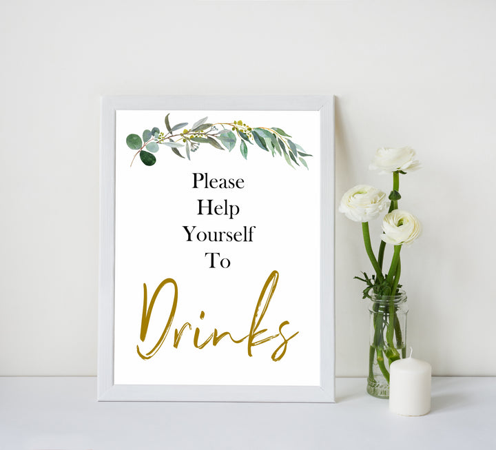 eucalyptus baby shower signs, printable baby signs pack, botanical baby signs, food signs, drinks signs, baby shower decor