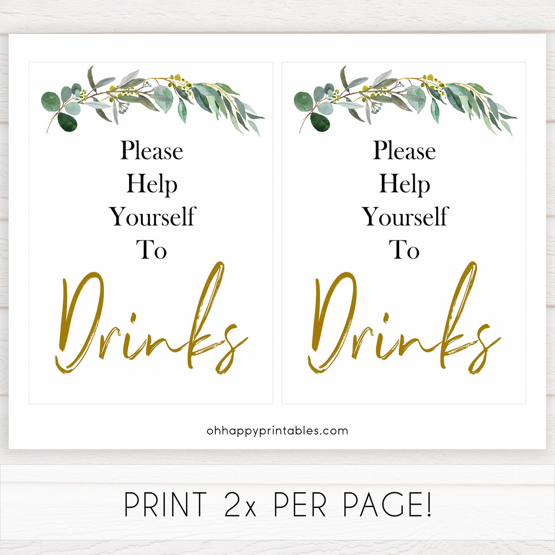 eucalyptus baby signs, drinks baby signs, printable baby signs, botanical baby signs, baby shower decor, fun baby signs