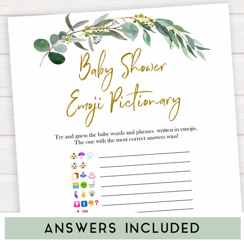 Eucalyptus baby shower games, emoji pictionary baby game, fun baby shower games, printable baby games, baby shower ideas, baby games, baby shower baby shower bundle, baby shower games packs, botanical baby shower