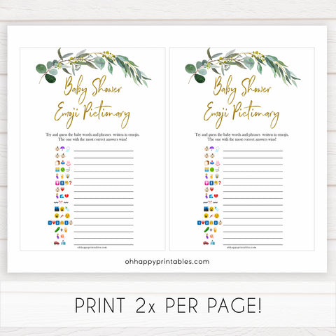 Eucalyptus baby shower games, emoji pictionary baby game, fun baby shower games, printable baby games, baby shower ideas, baby games, baby shower baby shower bundle, baby shower games packs, botanical baby shower