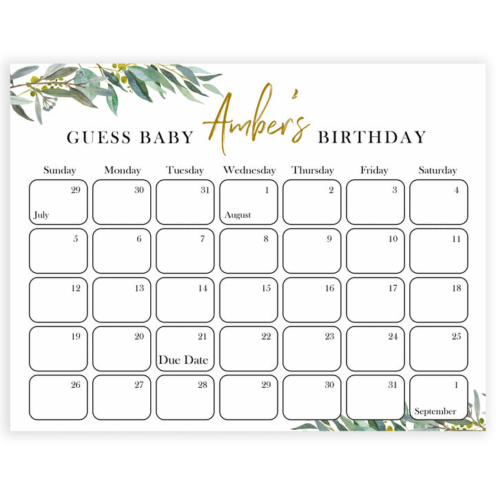 guess the baby birthday game, baby birthday predictions game, printable baby games, fun baby shower games, floral baby games