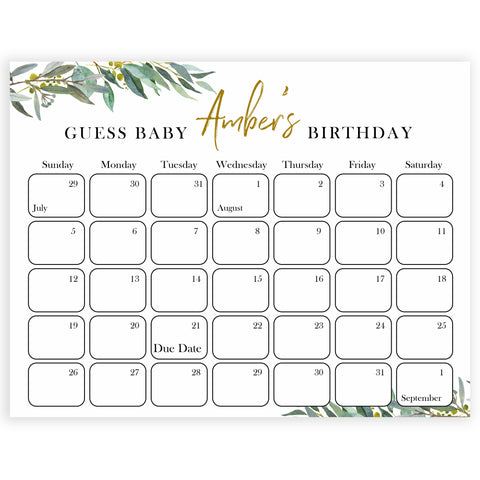 guess the baby birthday game, baby birthday predictions game, printable baby games, fun baby shower games, floral baby games