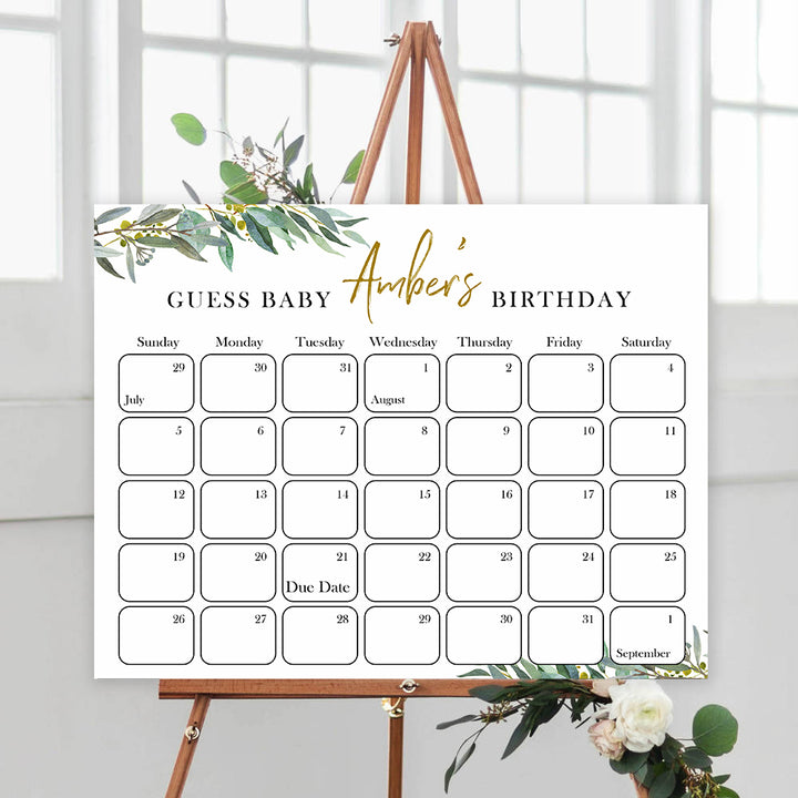 guess the baby birthday game, baby birthday predictions game, printable baby games, fun baby shower games, floral baby games