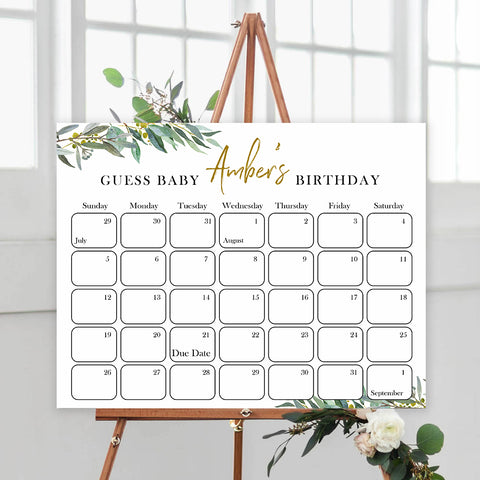 guess the baby birthday game, baby birthday predictions game, printable baby games, fun baby shower games, floral baby games