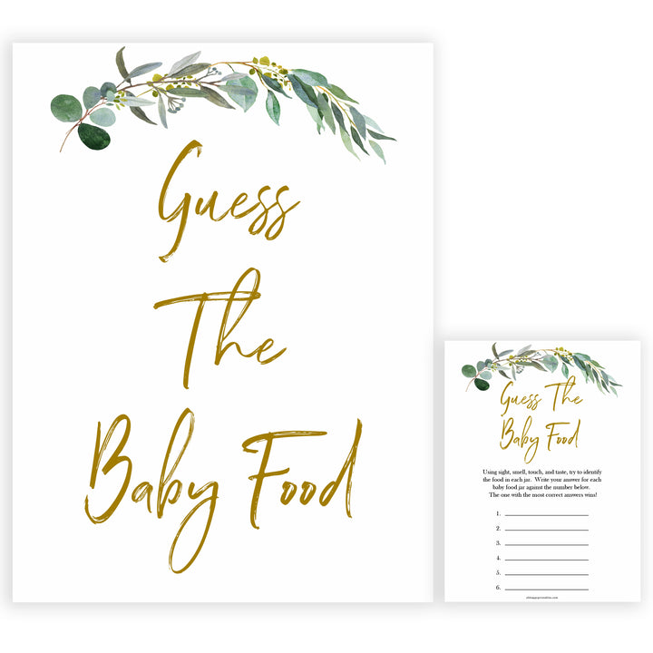 Eucalyptus baby shower games, guess the baby food baby game, fun baby shower games, printable baby games, baby shower ideas, baby games, baby shower baby shower bundle, baby shower games packs, botanical baby shower