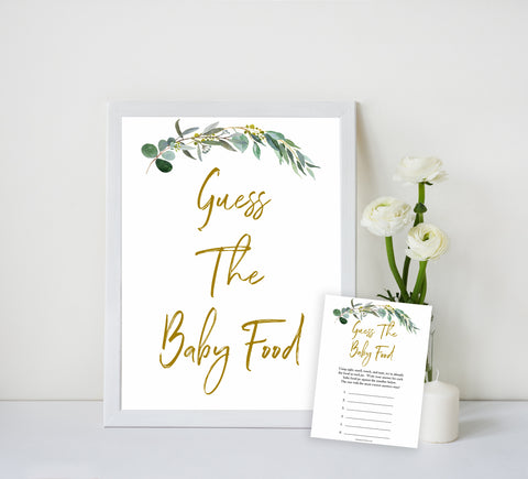 Eucalyptus baby shower games, guess the baby food baby game, fun baby shower games, printable baby games, baby shower ideas, baby games, baby shower baby shower bundle, baby shower games packs, botanical baby shower