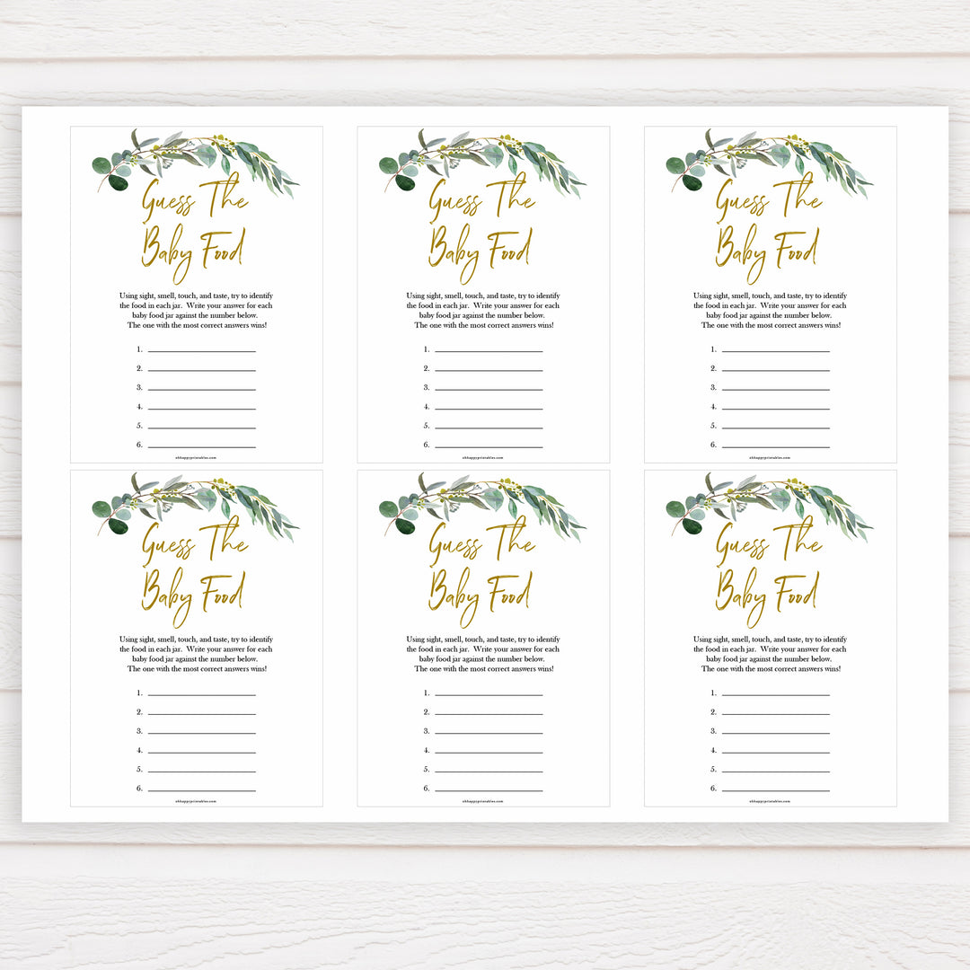 Eucalyptus baby shower games, guess the baby food baby game, fun baby shower games, printable baby games, baby shower ideas, baby games, baby shower baby shower bundle, baby shower games packs, botanical baby shower
