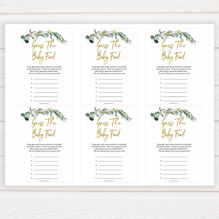 Eucalyptus baby shower games, guess the baby food baby game, fun baby shower games, printable baby games, baby shower ideas, baby games, baby shower baby shower bundle, baby shower games packs, botanical baby shower