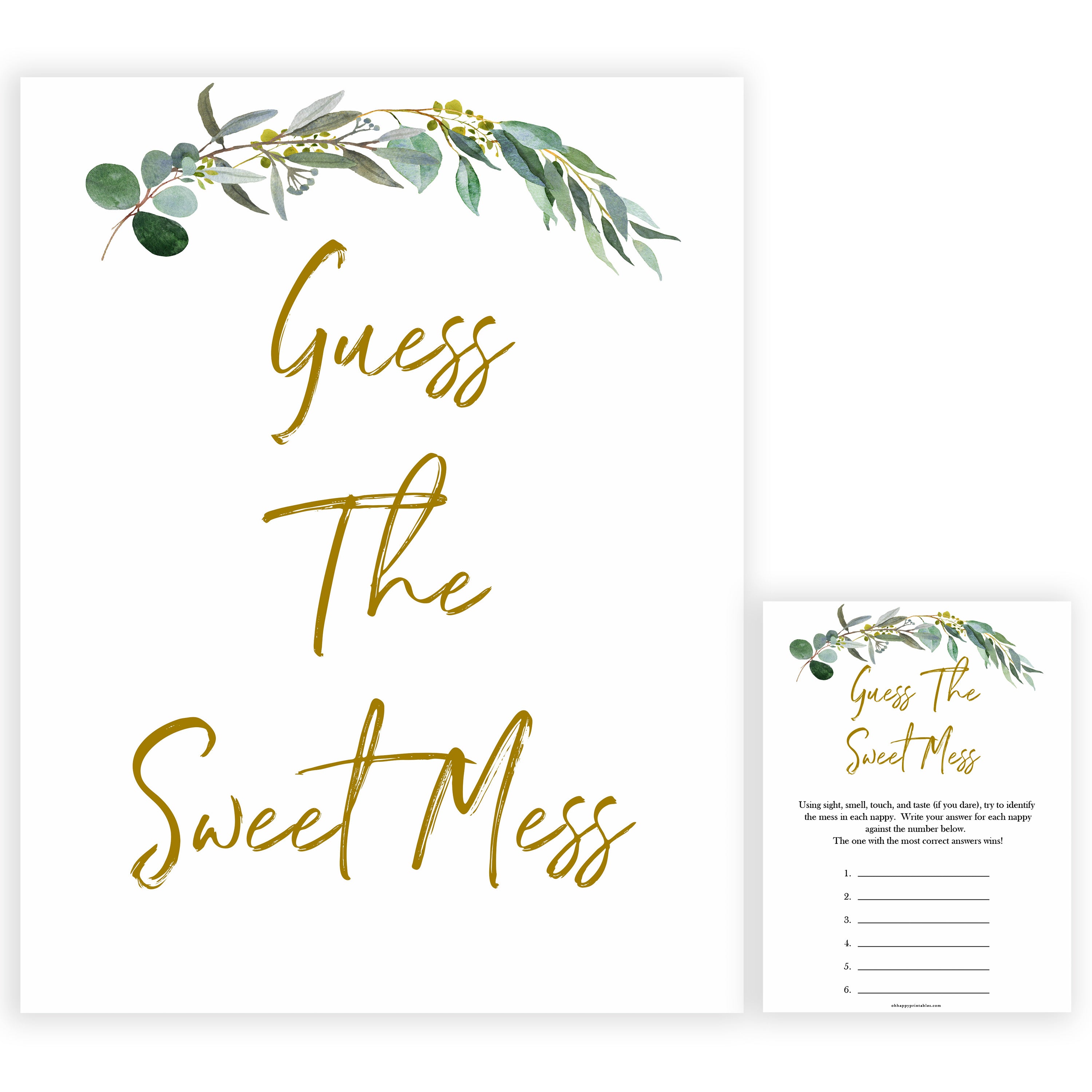 Eucalyptus baby shower games, Guess The Sweet Mess baby game, fun baby shower games, printable baby games, baby shower ideas, baby games, baby shower baby shower bundle, baby shower games packs, botanical baby shower	