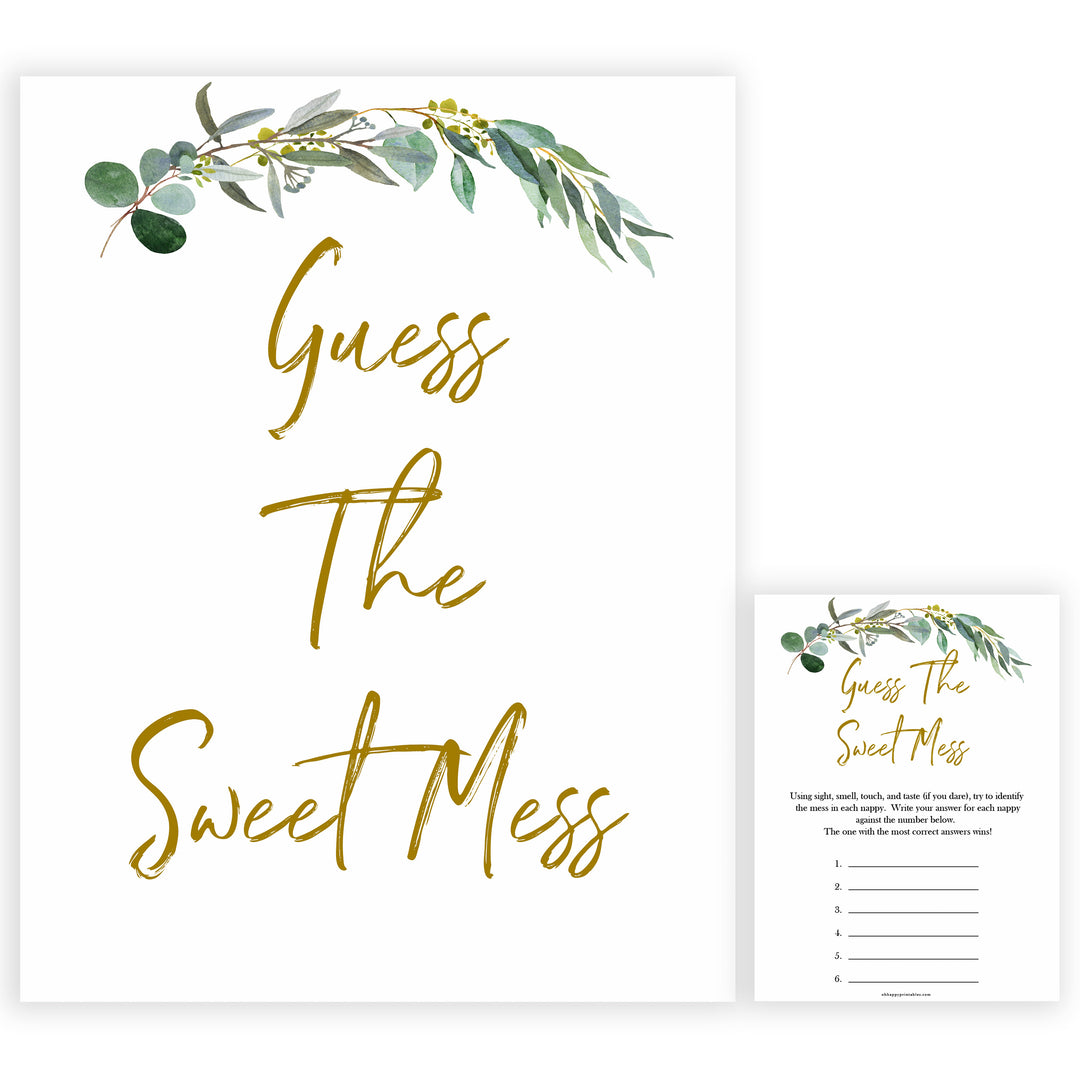 Eucalyptus baby shower games, Guess The Sweet Mess baby game, fun baby shower games, printable baby games, baby shower ideas, baby games, baby shower baby shower bundle, baby shower games packs, botanical baby shower	