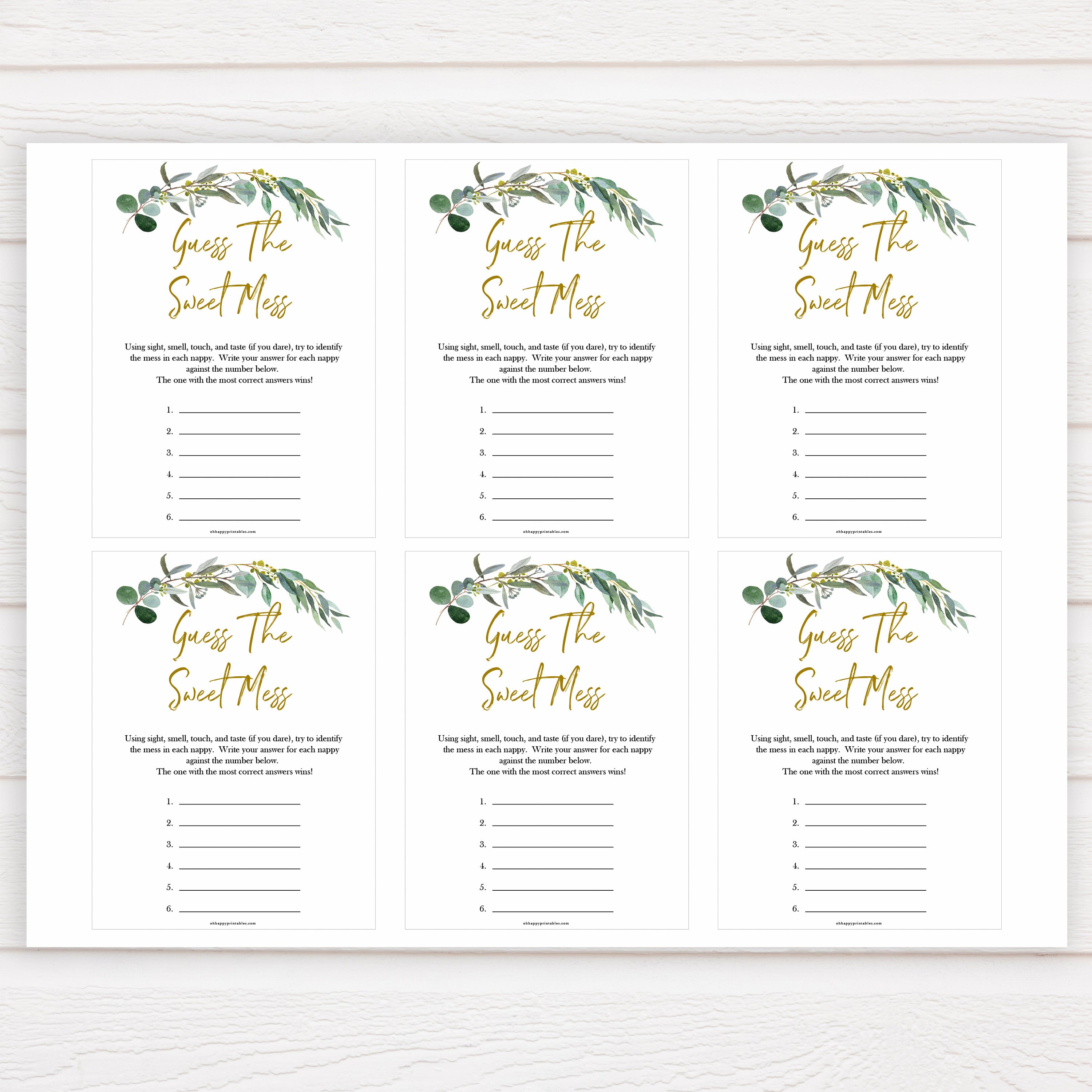 Eucalyptus baby shower games, Guess The Sweet Mess baby game, fun baby shower games, printable baby games, baby shower ideas, baby games, baby shower baby shower bundle, baby shower games packs, botanical baby shower	