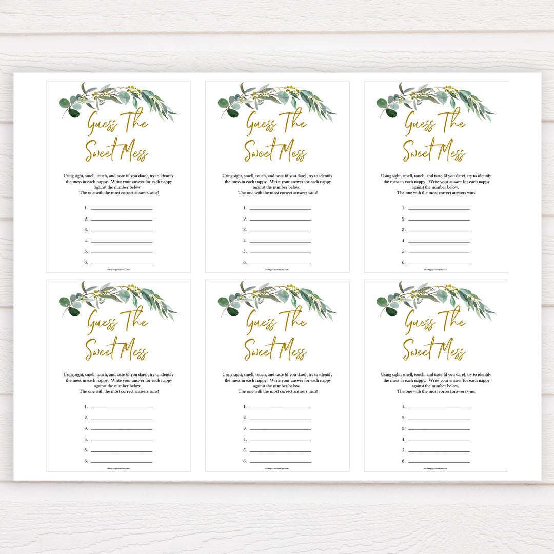 Eucalyptus baby shower games, Guess The Sweet Mess baby game, fun baby shower games, printable baby games, baby shower ideas, baby games, baby shower baby shower bundle, baby shower games packs, botanical baby shower	