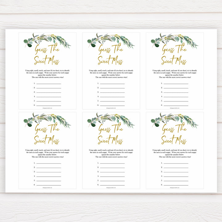 Eucalyptus baby shower games, Guess The Sweet Mess baby game, fun baby shower games, printable baby games, baby shower ideas, baby games, baby shower baby shower bundle, baby shower games packs, botanical baby shower	