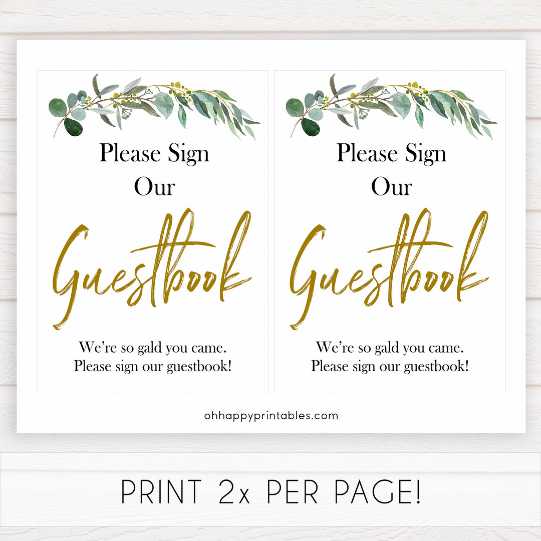 eucalyptus baby signs, guestbook baby signs, printable baby signs, botanical baby signs, baby shower decor, fun baby signs
