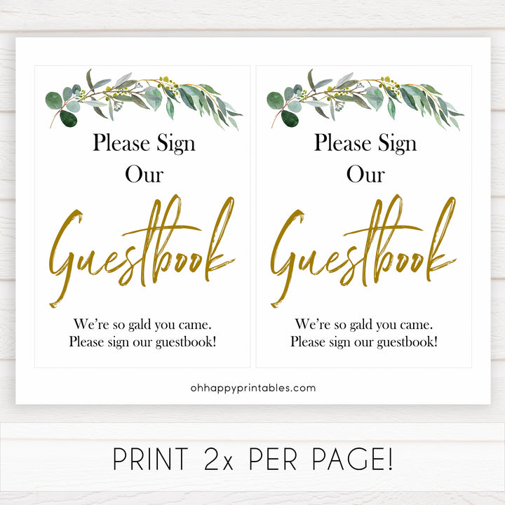 eucalyptus baby signs, guestbook baby signs, printable baby signs, botanical baby signs, baby shower decor, fun baby signs