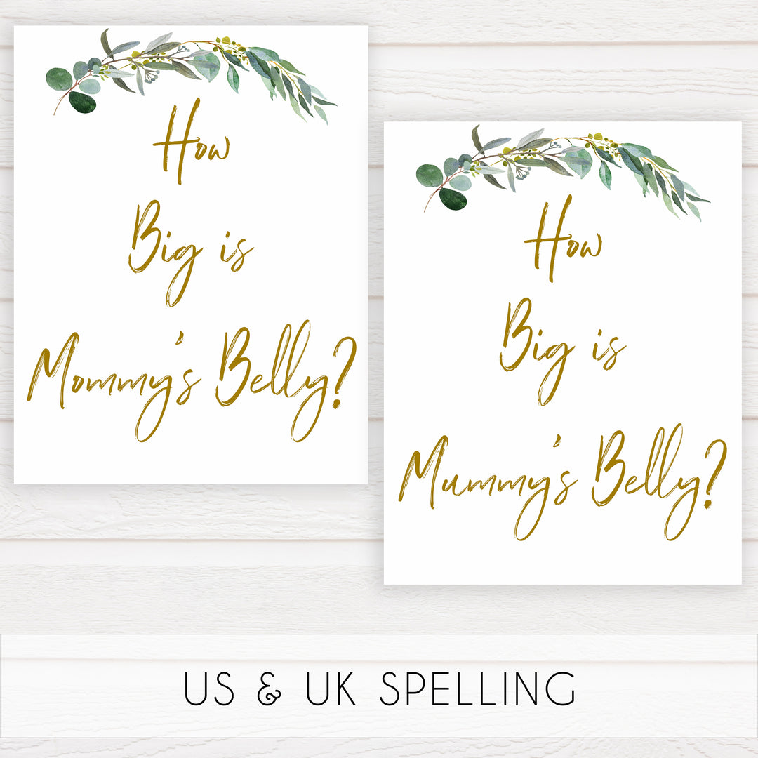 Eucalyptus baby shower games, how big is mommys belly game baby game, fun baby shower games, printable baby games, baby shower ideas, baby games, baby shower baby shower bundle, baby shower games packs, botanical baby shower