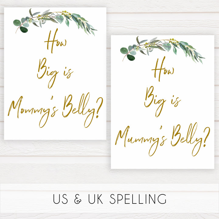 Eucalyptus baby shower games, how big is mommys belly game baby game, fun baby shower games, printable baby games, baby shower ideas, baby games, baby shower baby shower bundle, baby shower games packs, botanical baby shower