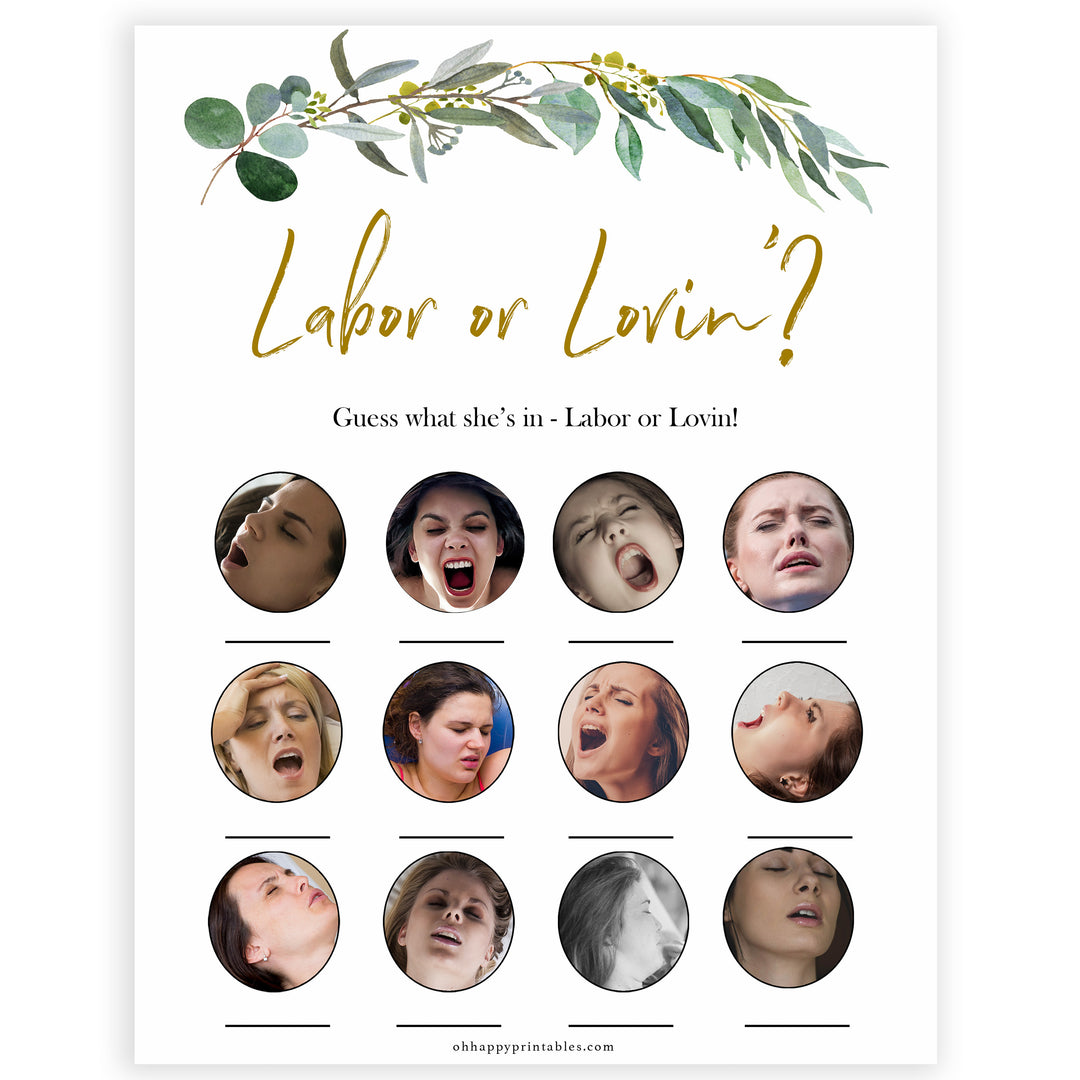Eucalyptus baby shower games, labor or lovin game baby game, labor or porn baby game, fun baby shower games, printable baby games, baby shower ideas, baby games, baby shower baby shower bundle, baby shower games packs, botanical baby shower