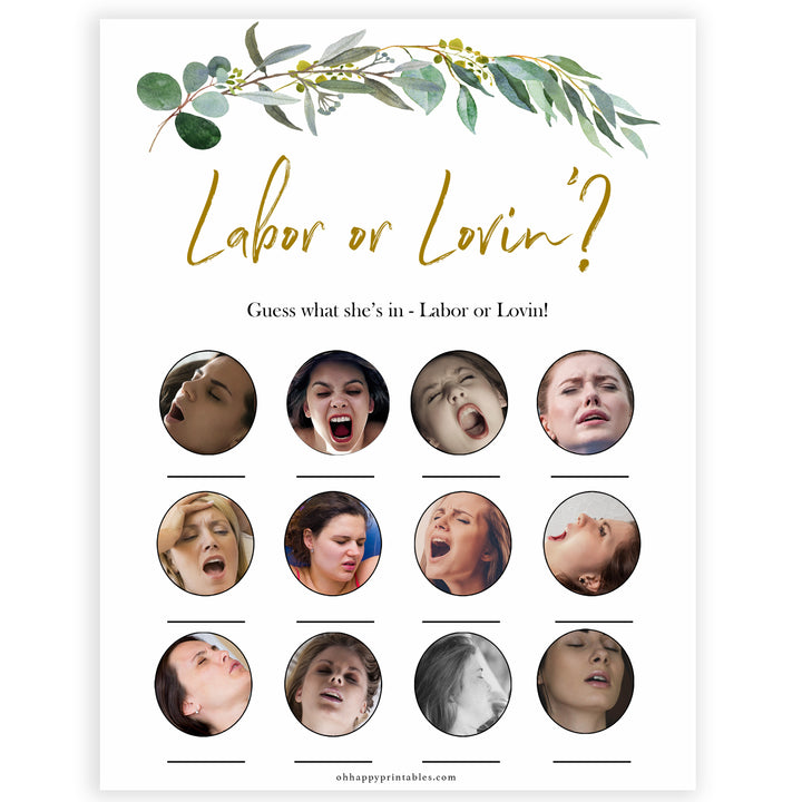 Eucalyptus baby shower games, labor or lovin game baby game, labor or porn baby game, fun baby shower games, printable baby games, baby shower ideas, baby games, baby shower baby shower bundle, baby shower games packs, botanical baby shower
