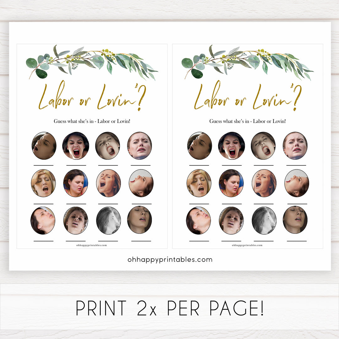Eucalyptus baby shower games, labor or lovin game baby game, labor or porn baby game, fun baby shower games, printable baby games, baby shower ideas, baby games, baby shower baby shower bundle, baby shower games packs, botanical baby shower