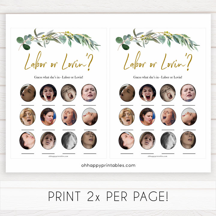 Eucalyptus baby shower games, labor or lovin game baby game, labor or porn baby game, fun baby shower games, printable baby games, baby shower ideas, baby games, baby shower baby shower bundle, baby shower games packs, botanical baby shower
