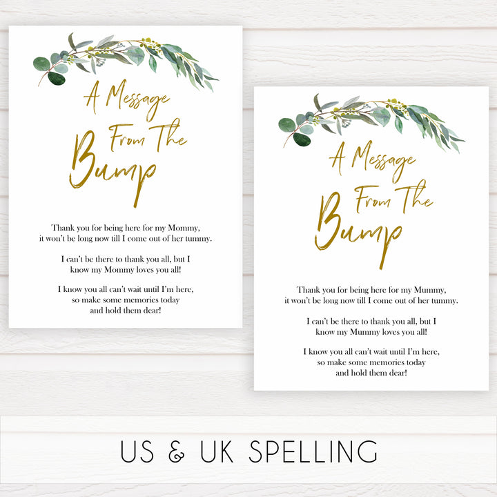 Eucalyptus baby shower games, message from the bump game baby game, fun baby shower games, printable baby games, baby shower ideas, baby games, baby shower baby shower bundle, baby shower games packs, botanical baby shower