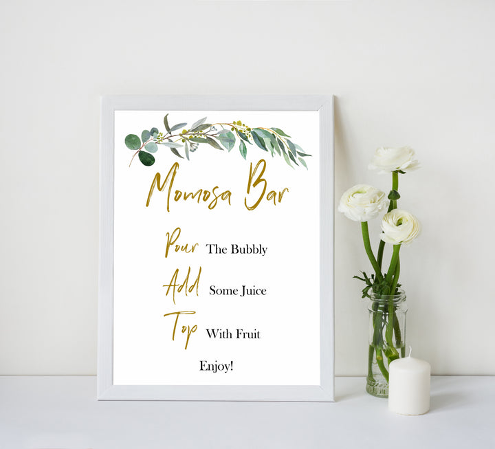 eucalyptus baby signs, momosa bar baby signs, printable baby signs, botanical baby signs, baby shower decor, fun baby signs