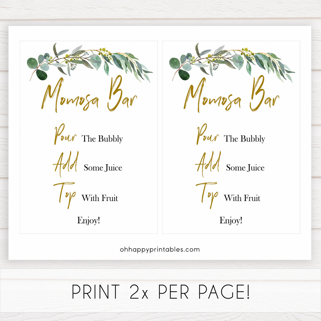 eucalyptus baby signs, momosa bar baby signs, printable baby signs, botanical baby signs, baby shower decor, fun baby signs