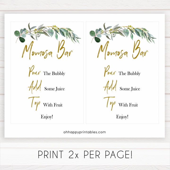 eucalyptus baby signs, momosa bar baby signs, printable baby signs, botanical baby signs, baby shower decor, fun baby signs