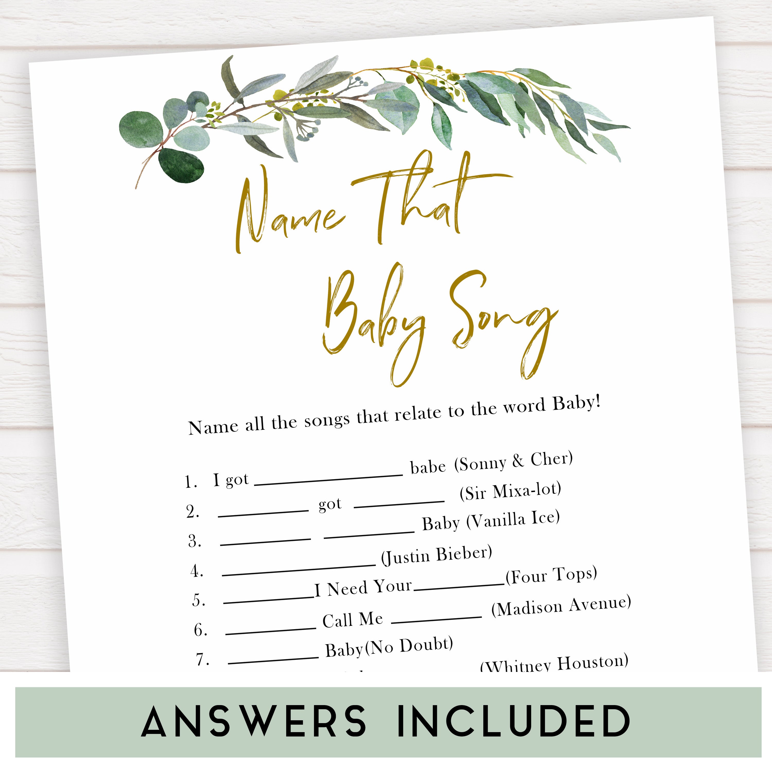 Eucalyptus baby shower games, name that baby song game baby game, fun baby shower games, printable baby games, baby shower ideas, baby games, baby shower baby shower bundle, baby shower games packs, botanical baby shower
