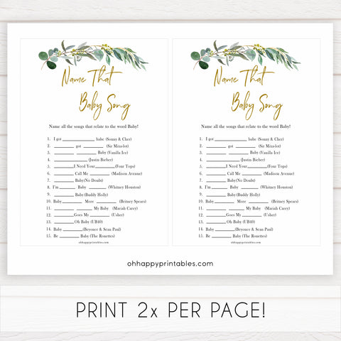 Eucalyptus baby shower games, name that baby song game baby game, fun baby shower games, printable baby games, baby shower ideas, baby games, baby shower baby shower bundle, baby shower games packs, botanical baby shower