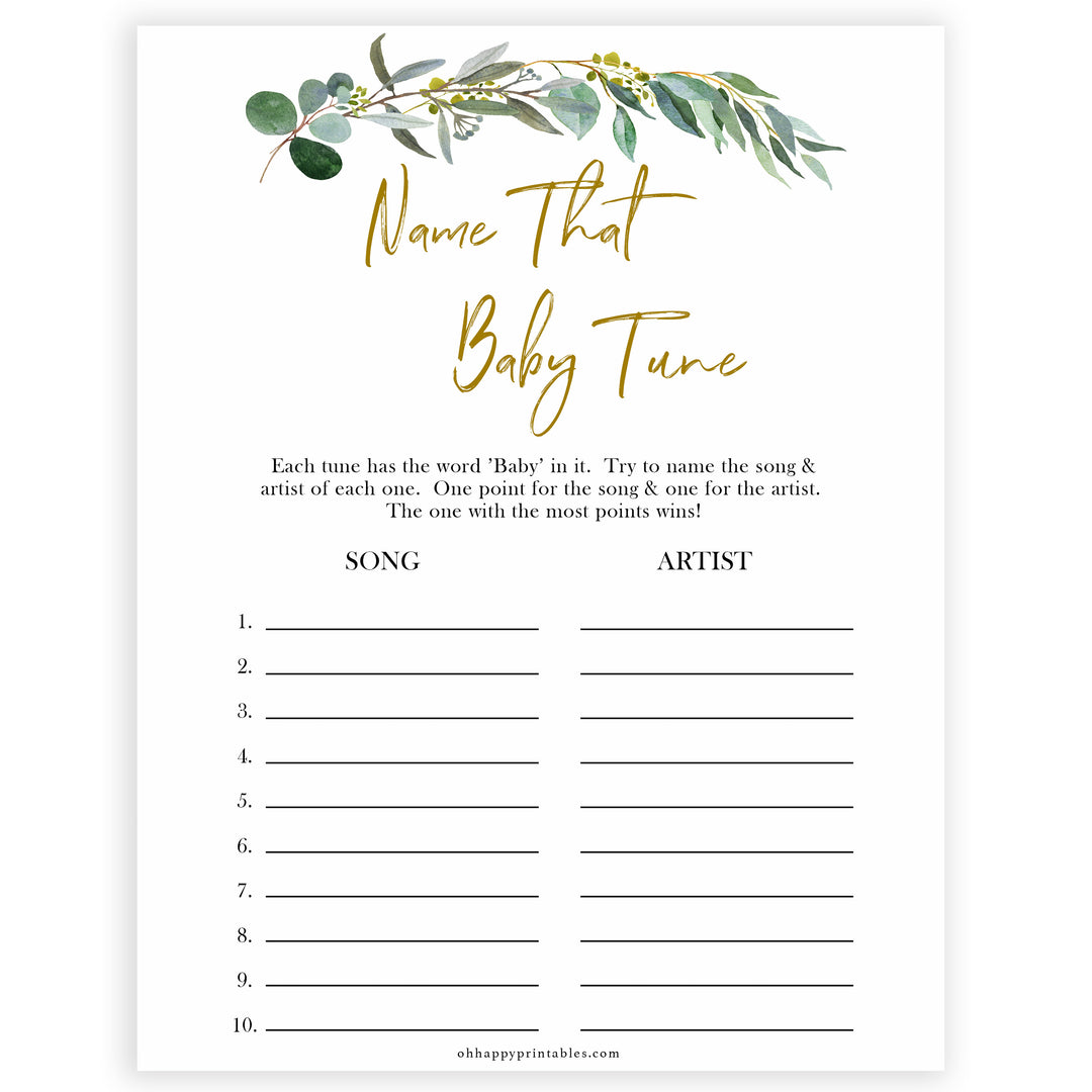 Eucalyptus baby shower games, name that baby tune baby game, fun baby shower games, printable baby games, baby shower ideas, baby games, baby shower baby shower bundle, baby shower games packs, botanical baby shower