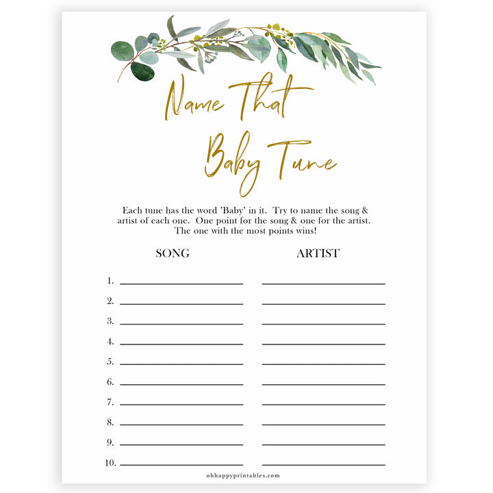 Eucalyptus baby shower games, name that baby tune baby game, fun baby shower games, printable baby games, baby shower ideas, baby games, baby shower baby shower bundle, baby shower games packs, botanical baby shower